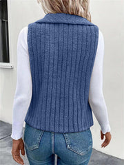 Textured teddy collarless vest in Dusty Blue with ribbed detail.
