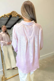 Long Sleeve Button Front Ruffle Cuffs Shirt, model styling view