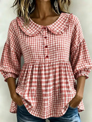 Full Size Gingham Peter Pan Collar Blouse Plus Size, product detail