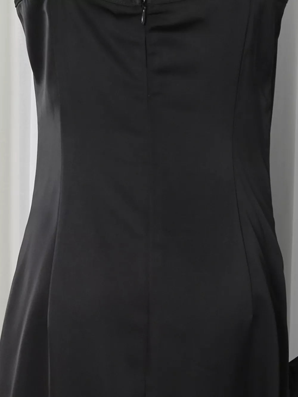 Spaghetti Strap Ruffle Slit Maxi Dress in Black, product detail