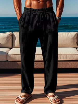 Men's Ribbed Knit Wide-leg Sweatpants Plus Size, fabric detail