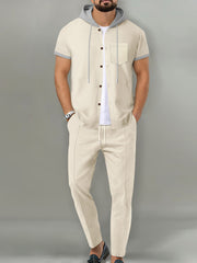 Men's Short-sleeve Hooded Top And Shorts Set, model styling view