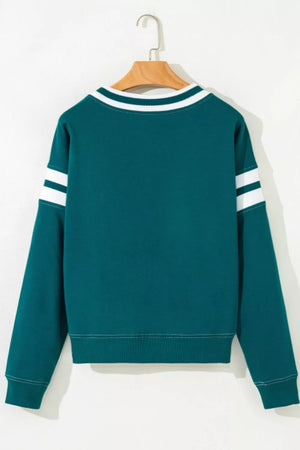 Contrast Striped Patchwork Sweatshirt in French Blue, product detail