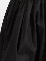 Black midi dress with pockets and gathered fabric detail