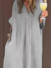 Full Size V-neck Maxi Dress Plus Size in Navy Blue, alternate angle