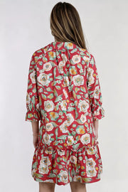 Floral Print Half Sleeve Shift Dress in Rust, side view