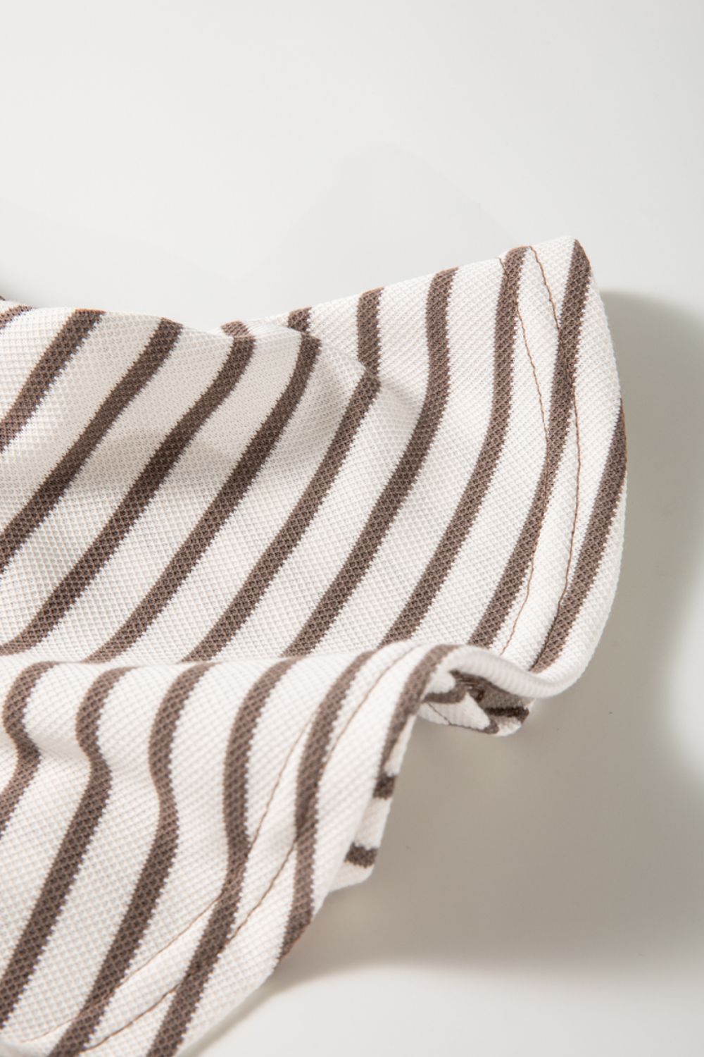 Brown striped tee with flounce sleeve detail