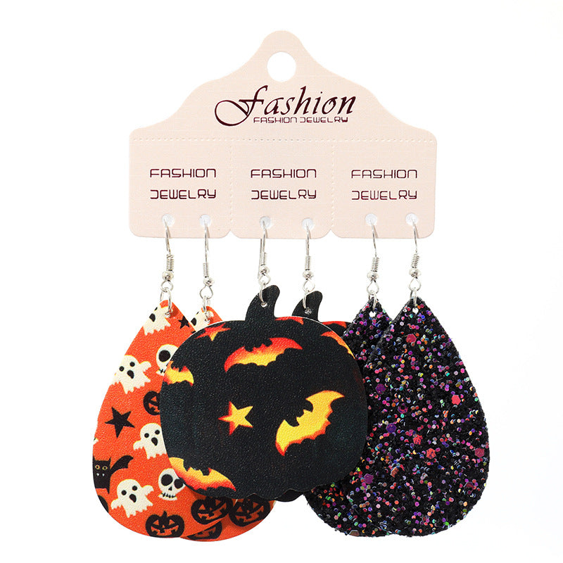 Halloween dangle earrings set with ghosts, bats, pumpkins, and glitter designs.