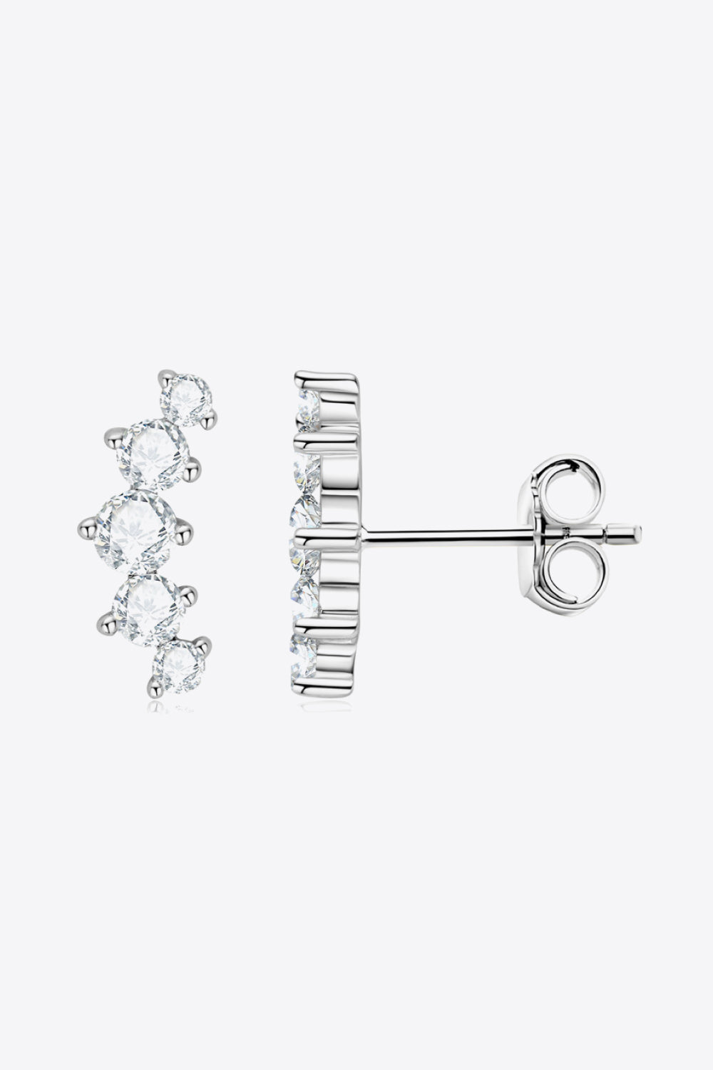Silver celestial cluster stud earrings with clear cubic zirconia stones.