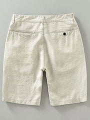 Beige lightweight chino shorts with back pocket detail.