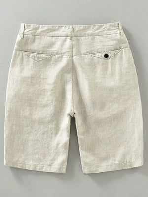 Beige lightweight chino shorts with back pocket detail.