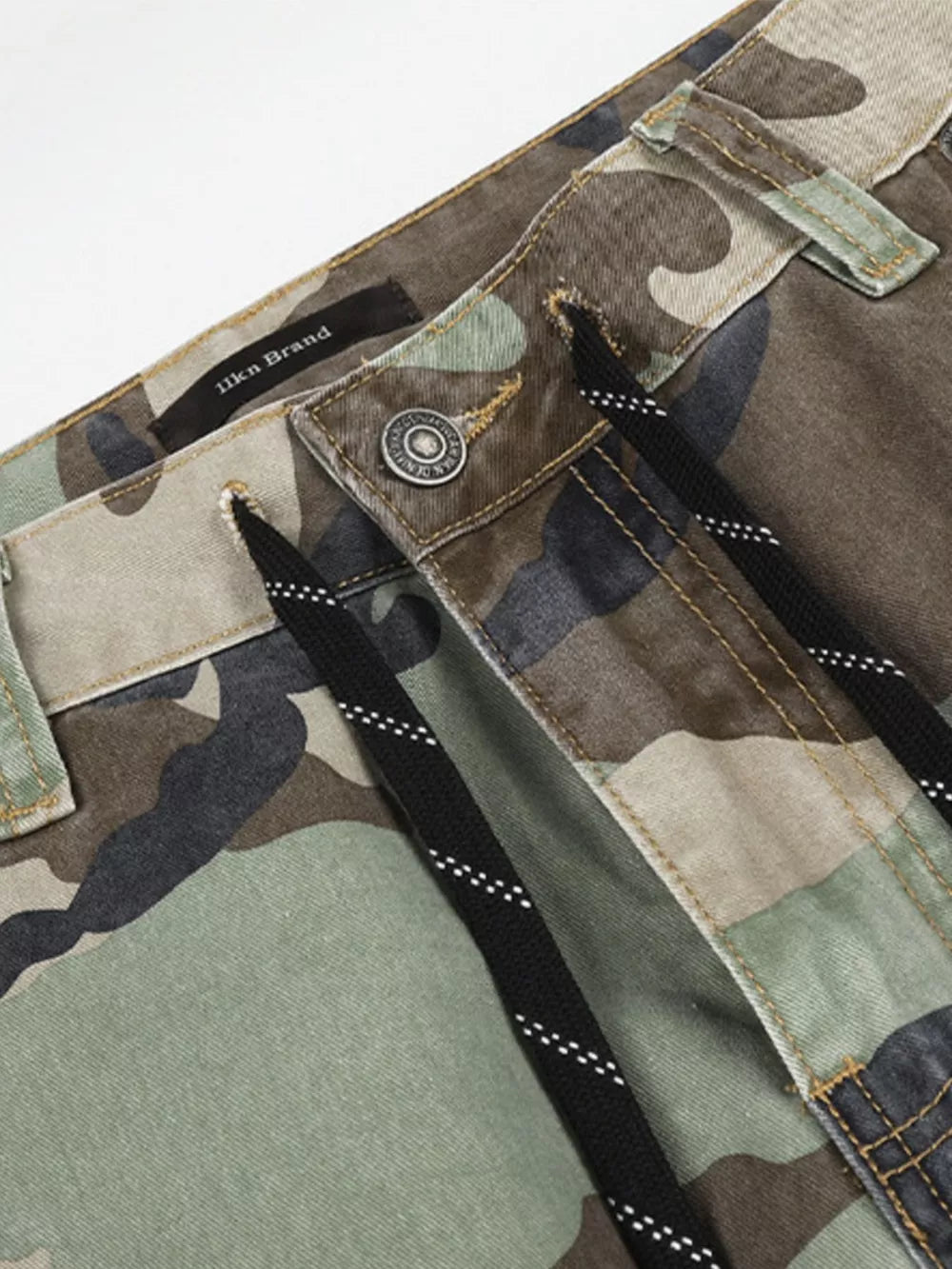 Men's Camouflage Leopard Patchwork Cargo Pants in Army Green, model styling view