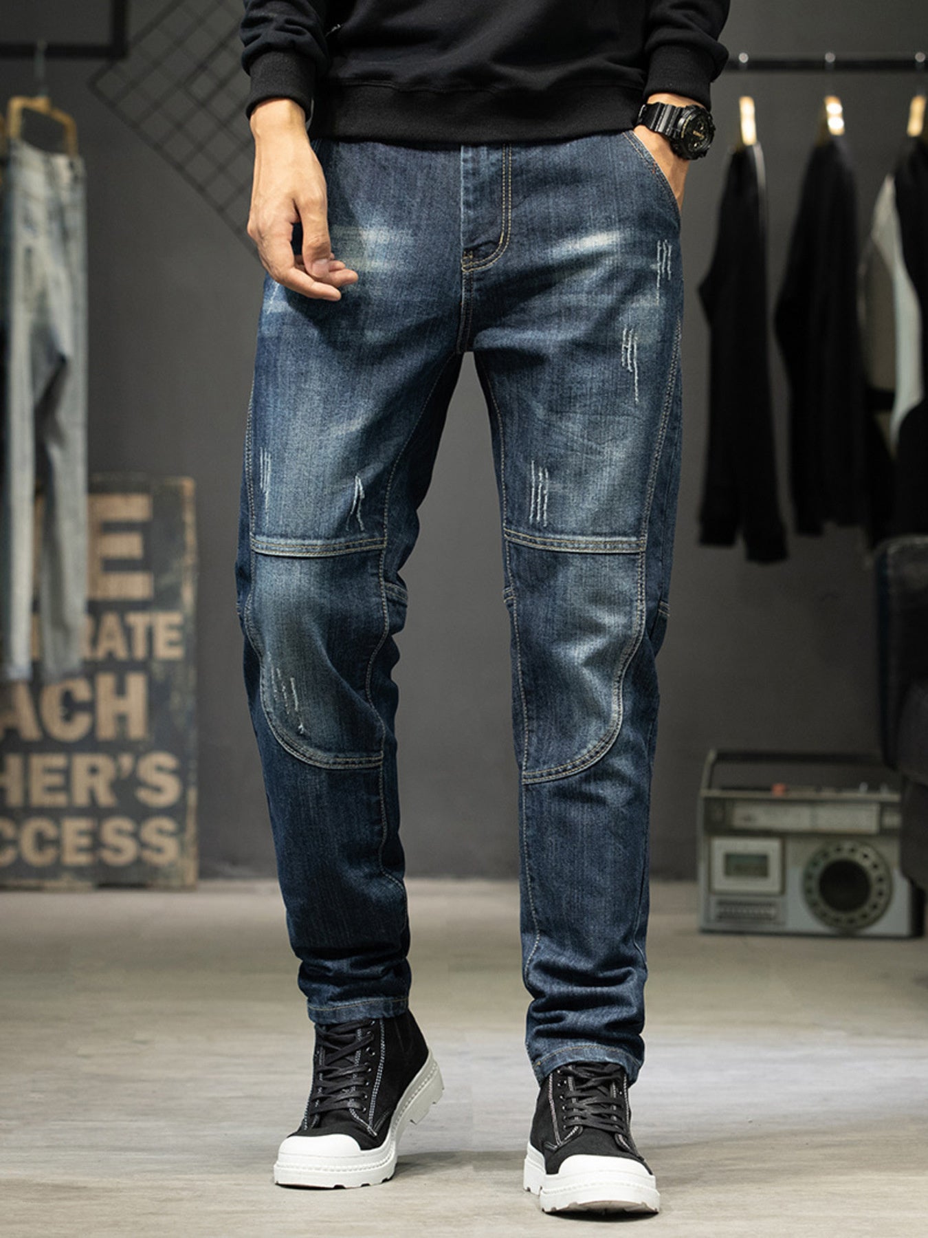 Men's Slim Fit Distressed Jeans, front view