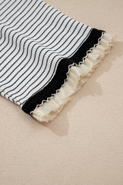 Stripe Contrasted Ruffle Trim Loose Long Sleeve Top in Stripe, view 12