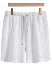 Men's Textured Drawstring Shorts in White, front view