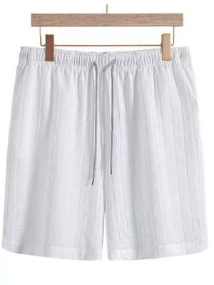 Men's Textured Drawstring Shorts in White, front view