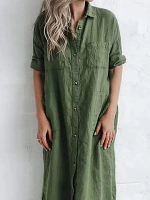 Full Size Casual Button-down Maxi Shirt Dress in White, side view