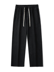 Black relaxed wide-leg jeans with drawstring waist and pockets