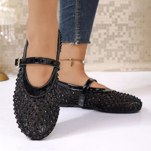 Sparkling Mesh Mary Jane Sneakers in Black, close-up detail