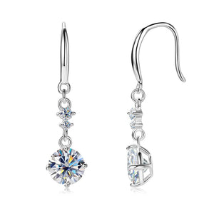 Silver celestial drop pendant earrings with clear cubic zirconia accents.