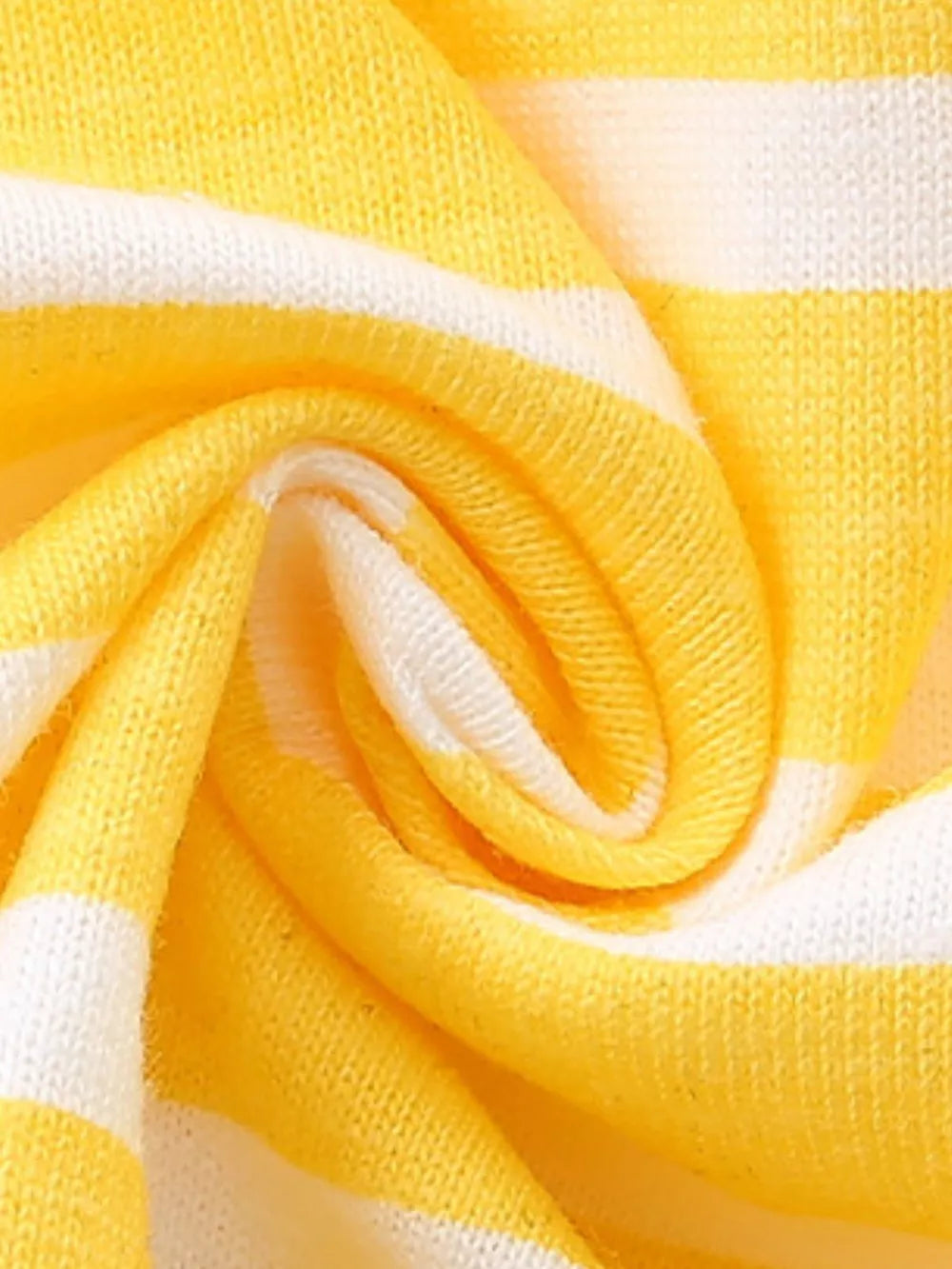 Yellow and white striped cotton toddler dress fabric detail