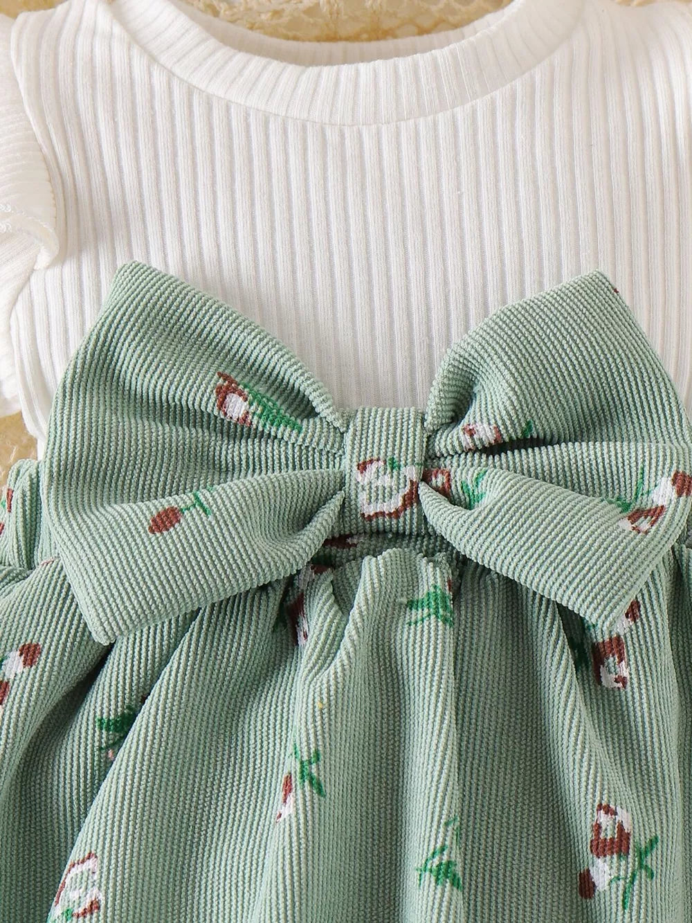 Children's Ribbed Knit Dress Set in Blue, close-up detail