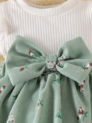 Children's Ribbed Knit Dress Set in Blue, close-up detail