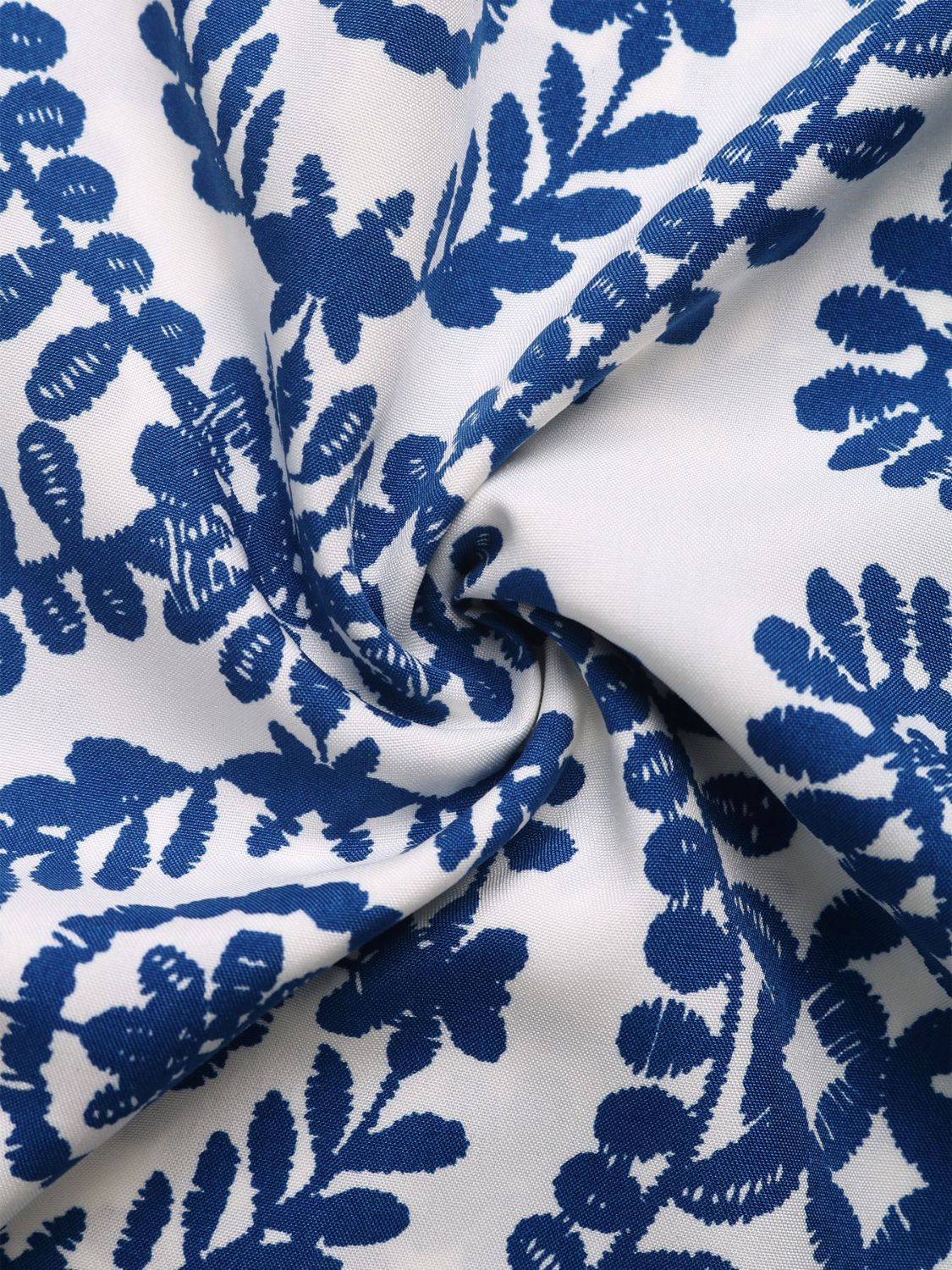 Blue floral print bustier wide leg jumpsuit fabric detail