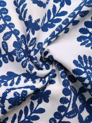 Blue floral print bustier wide leg jumpsuit fabric detail