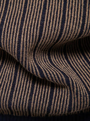 Brown and navy ribbed stripe mock neck pullover sweater detail