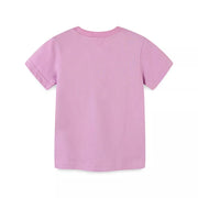Toddler lilac cotton blend crew neck t-shirt with short sleeves.