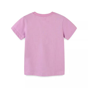 Toddler lilac cotton blend crew neck t-shirt with short sleeves.