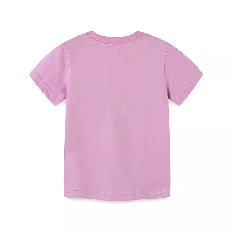 Toddler lilac cotton blend crew neck t-shirt with short sleeves.