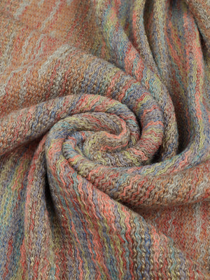 Pom-Pom Embellished Knit Wrap in multi-color yarn with gold metallic threads.