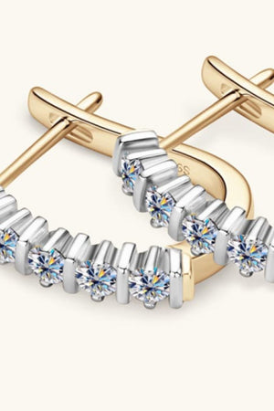 Silver pavé hoop earrings with moissanite and gold plating.