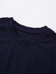 Toddler navy blue cotton t-shirt neckline detail