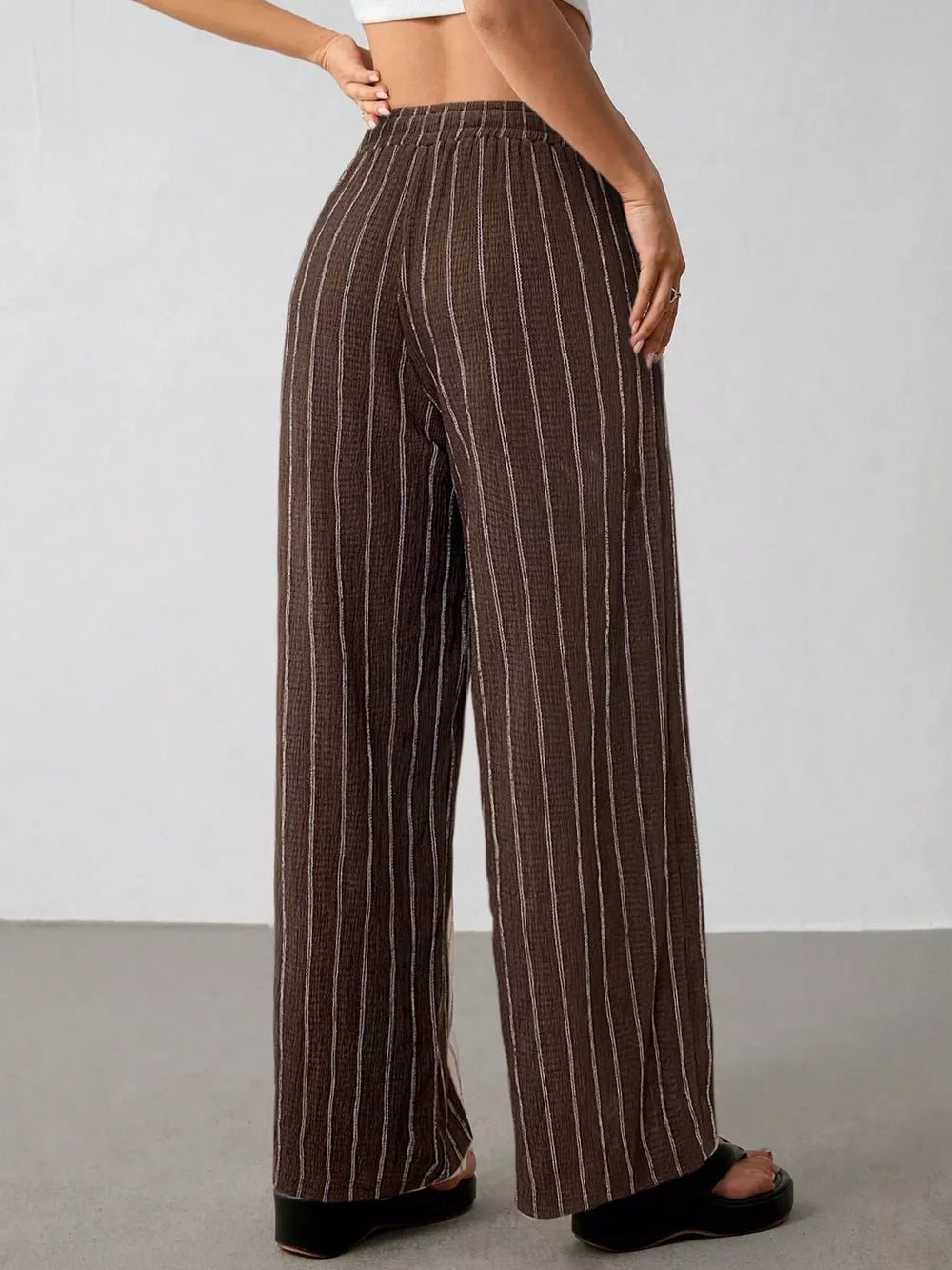 Striped Wide-leg Drawstring Pants, view 16