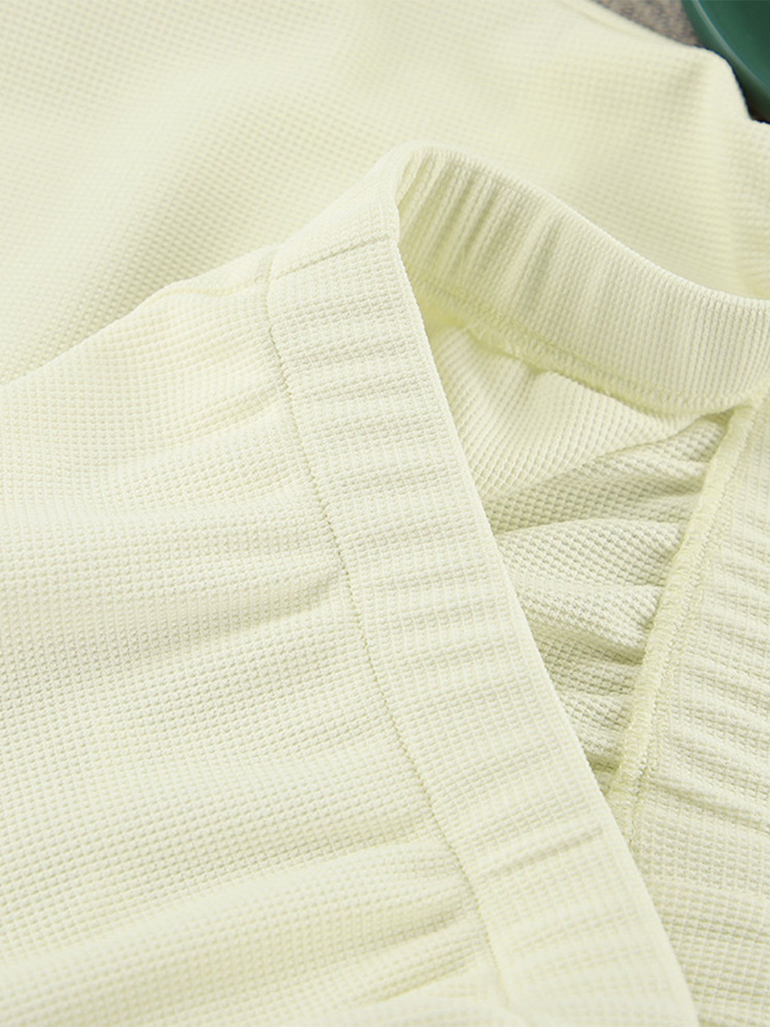 Cream waffle knit loungewear top with ribbed neckline detail
