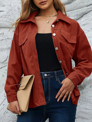 Corduroy Button-down Shirt With Chest Pockets in Moss, front view