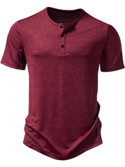 Burgundy Mélange Slim Fit Henley Tee with curved hem