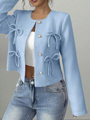 Chic Bow-embellished Cropped Jacket