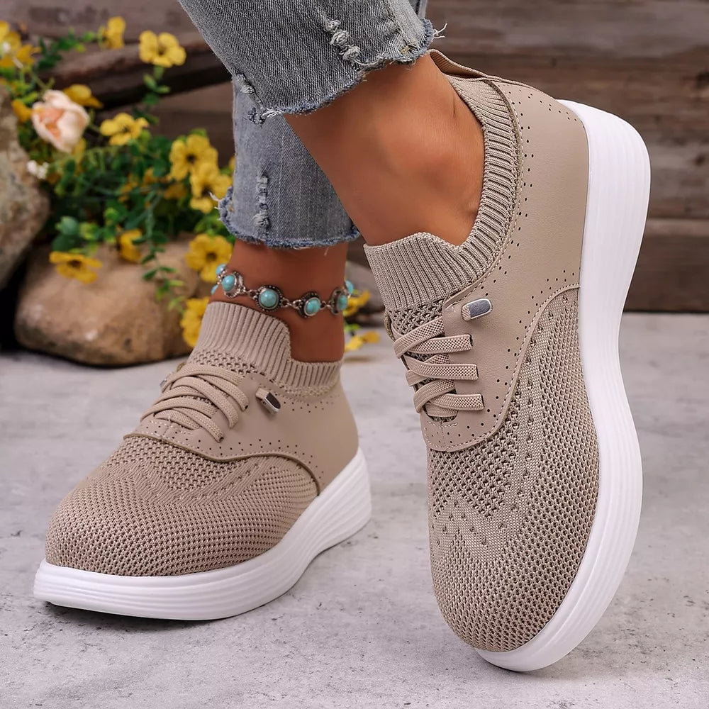 Round Toe Lace Up Sneakers in Pink, fabric detail