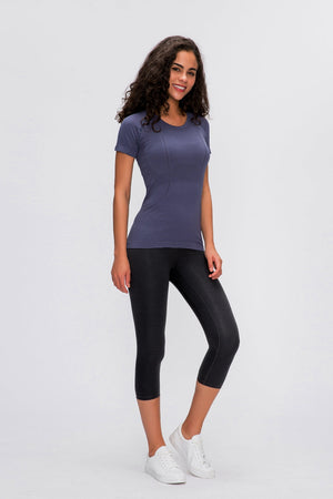 Sculpted Active Seamless Tee in Dark Blue with subtle contouring detail.