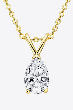 Gold pear cut moissanite pendant necklace with delicate chain