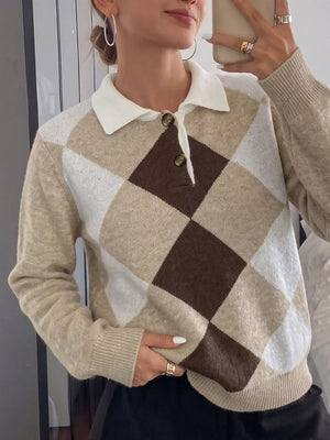 Button-down Ribbed Sweater in Khaki, side view