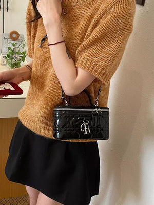 Top Handle Pu Leather Crossbody Bag in Black, front view