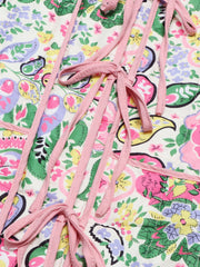 Paisley quilted jacket in blush pink with tie closure and floral print
