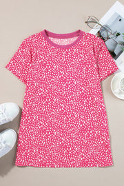 Hot Pink spotted print crew neck t-shirt with short sleeves.