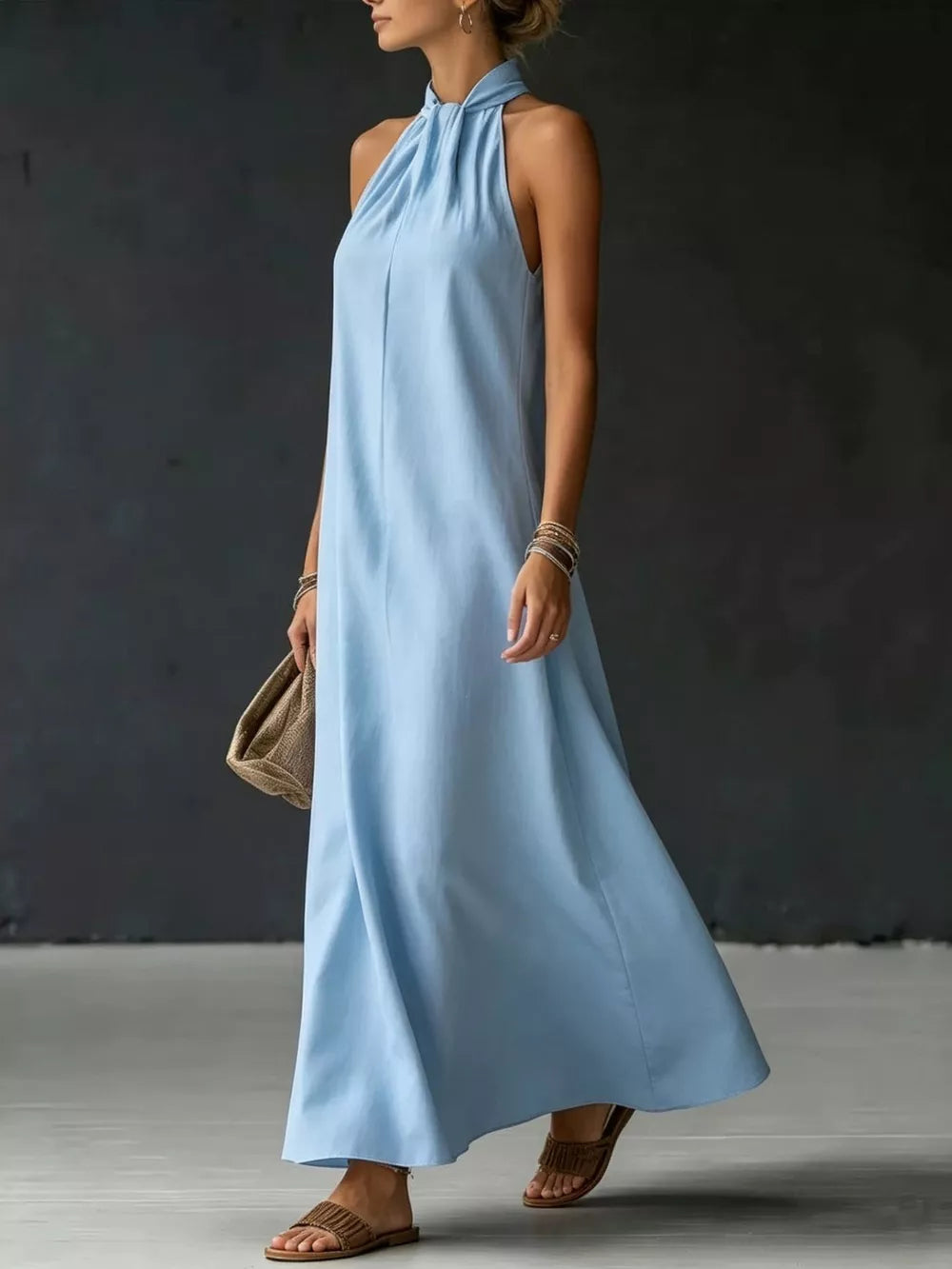 Full Size Halter Neck Maxi Dress Plus Size, side view