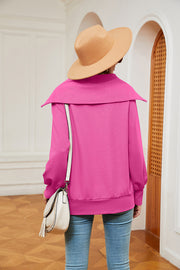 Fuchsia pink wide collar zip-through sweatshirt with a relaxed fit.